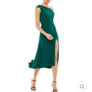 Mac Duggal One-Shoulder Midi Dress Ruched Side Split 26484
